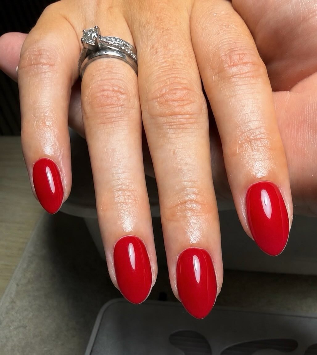 Cherry red, almond by Kings Hill Manicures